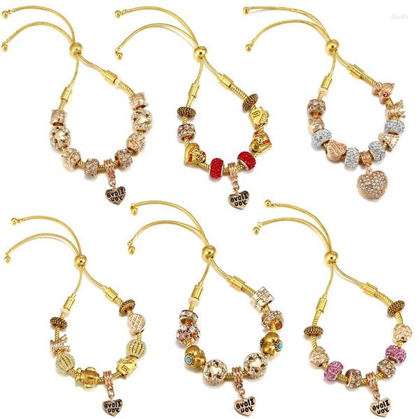 Bracelets de charme pulseras ajustáveis ​​de ouro para mulheres Charmos de avião de flores Meninas de vidro de vidro Eu te amo joias de meninas pendentes de coração