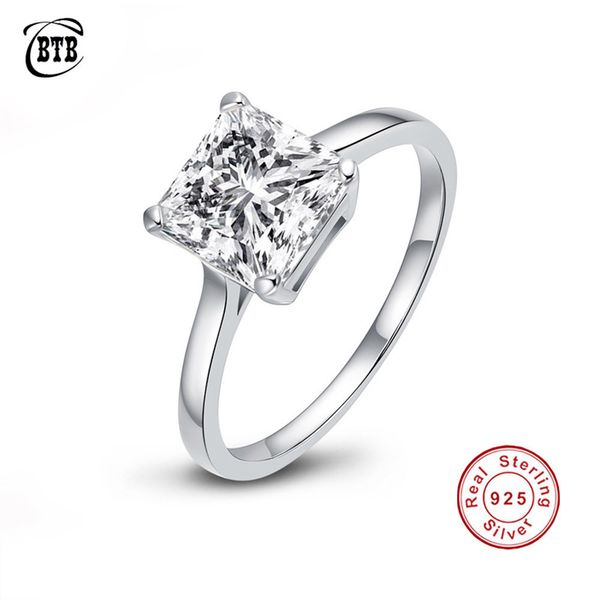 Solitaire Ring Classic 100% 925 Серебряная площадь стерлингов создал женские бриллианты