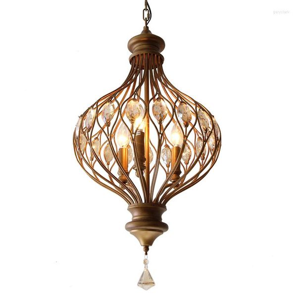 Lâmpadas pendentes Modern Vintage Orb Crystal Chanderlier Iluminação de vela rústica lustres levou luz pendurada para casa El Decoration