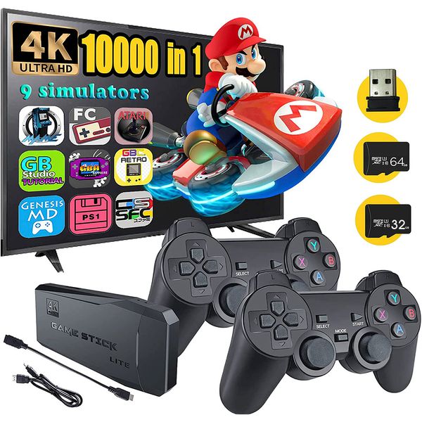 Jogadores de jogos portáteis HD Video Console 64G embutido 10000 Gaming Box 2.4G Double Wireless Controller Retro Handheld s Stick For PS1/GBA TV 221104