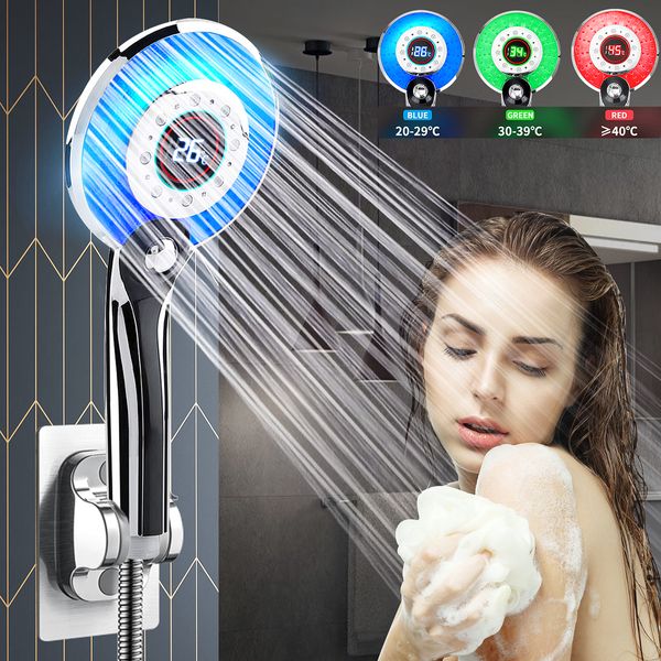 Soffioni doccia da bagno Testa LED Filtro digitale Controllo temperatura 3 Modalità di spruzzatura Spruzzatore Accessori per il risparmio idrico 221103