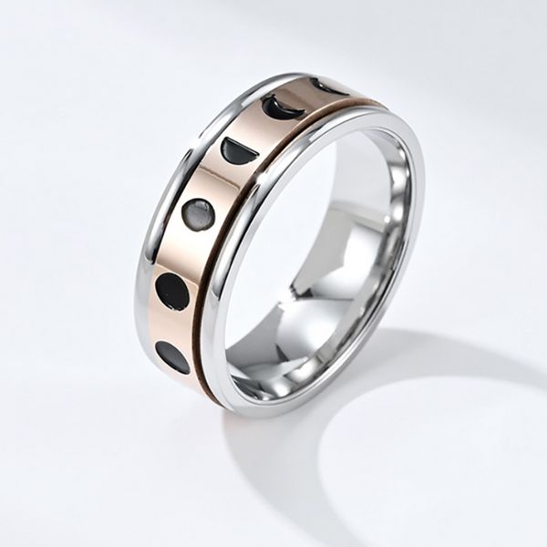 Anelli di decompressione solare con anello solare girevole in acciaio inossidabile con luna girevole per gioielli di moda da donna