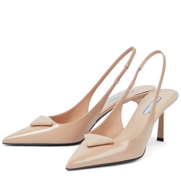 Estate autunno primavera pompa lusso marchio donna sandalo tacchi alti Décolleté slingback in pelle spazzolata punta a punta cinturino posteriore 70mm tacco nero bianco 35-41 con scatola