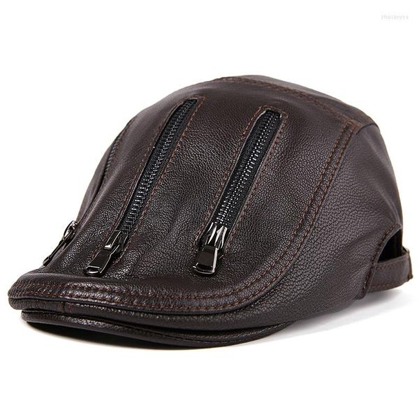 Boinas de piel de oveja para hombre, gorra de cuero para adulto, visera genuina para hombre joven, regalo de año B-8806