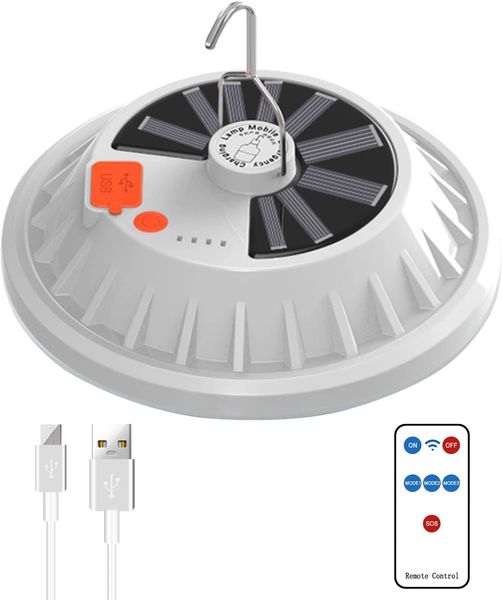 Солнечный фонарь для кемпинга, светодиодный портативный USB-перезаряжаемый фонарик, водонепроницаемые фонари с дистанционным аварийным блоком питания для ураганов, перебои в подаче электроэнергии в помещении и на открытом воздухе