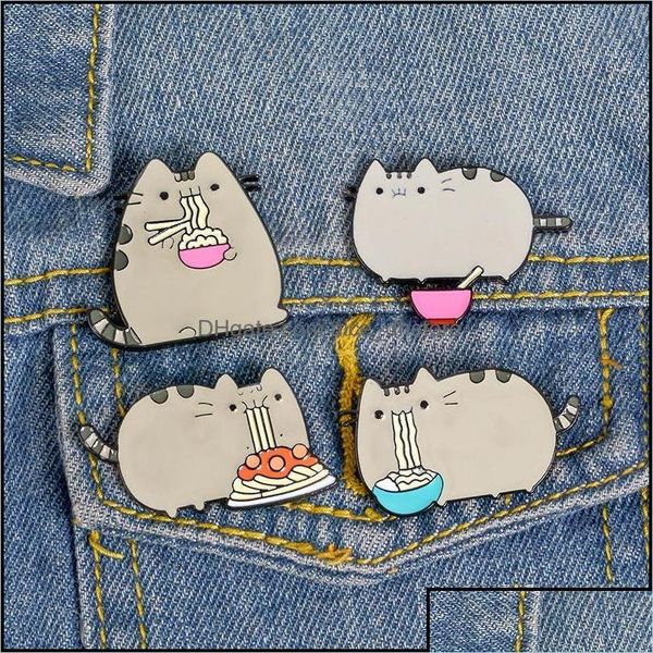 Pimler broşlar pinsbrooches mücevher yaratıcı karikatür hayvan kedi Yemek erişte emaye broş alaşım rozeti gömlek torbası pins aksesuarları w otz5a