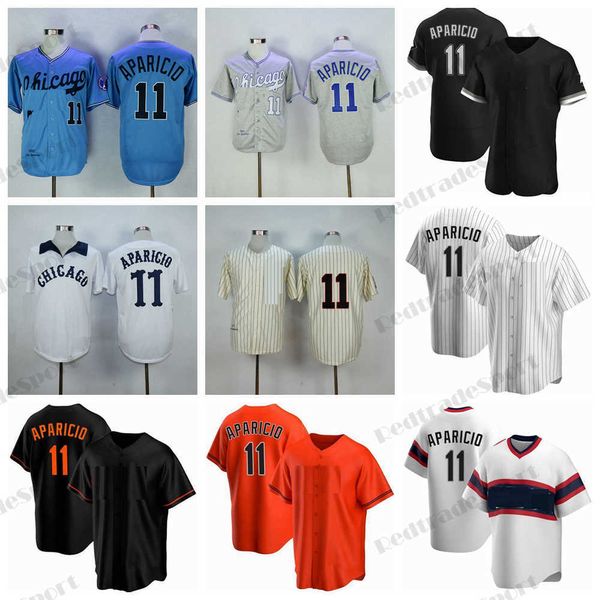 Erkek # 11 Luis Aparicio Beyzbol Formaları Vintage 1969 Chicago Siyah Beyaz Krem Mavi Dikişli Gömlek Jersey