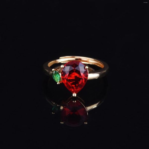 Anéis de casamento Vintage Gold Bated Water Grow Crystal Aberto para mulheres brilho Red Stone Inclado de Jóias de Jóias de Jóias Anel de Presente