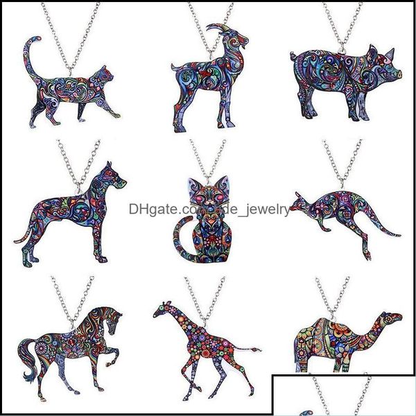 Ожерелья с подвесками Ожерелья с подвесками Подвески Ювелирные изделия Colorf Двухсторонняя акриловая печать Кошка Собака Дракон Лошадь Верблюд Ожерелье для женщин Otmdb
