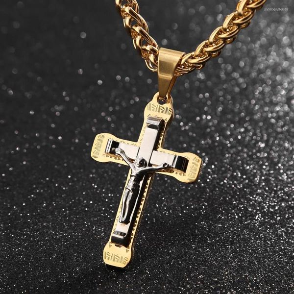Anhänger Halsketten 1 stücke Edelstahl Exquisite Kruzifix Jesus Kreuz Halskette Christus Gold Byzantinische Kette Schmuck Geschenke 24''