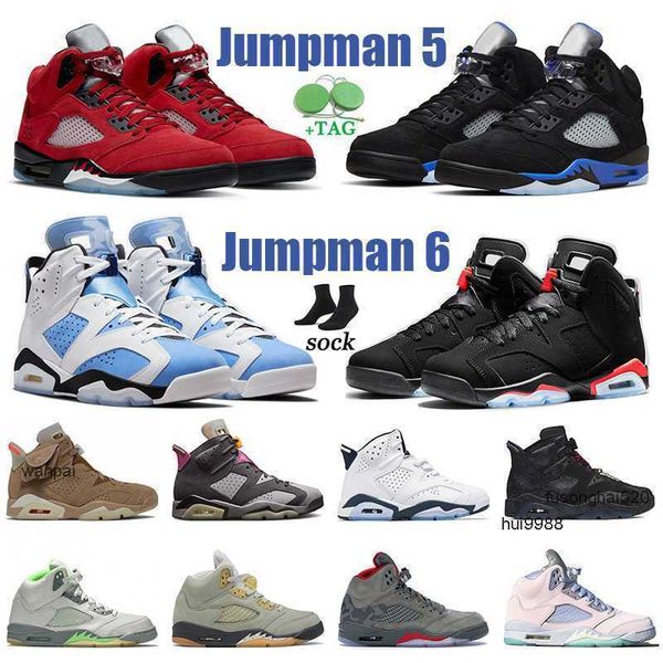 2023 Alta qualidade 5 5s Basquete Bordeaux 6s British Khaki Men treinadores Jumpman 6 UNC Racer de Páscoa Blue Green Bean Jade Horizon Womenjordon Jordab