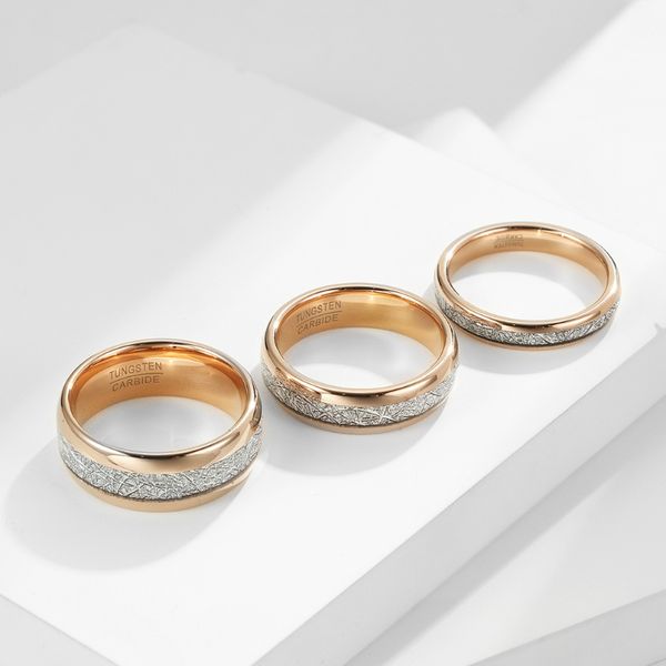 Tungst￪nio Anel de anel de a￧o embutido Ice Silk Rose Gold Rings For Men Mulheres Moda J￳ias Finas