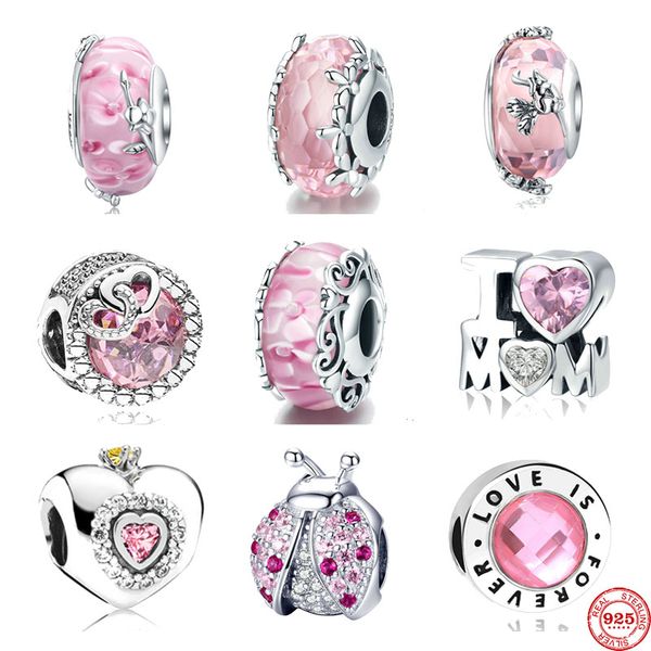 Neue beliebte 925 Sterling Silber Charm Rosa Mütter Liebe Kreuz Herz DIY Feine Perlen Geeignet für Pandora Armband Damenschmuck Modeaccessoires