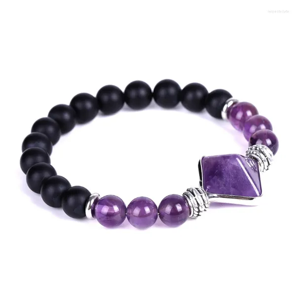 Strang, versilbert, quadratisch, Pyramide, verbindet Amethysten, Stein, runde Perlen, dehnbares Armband, grüner Aventurin-Schmuck