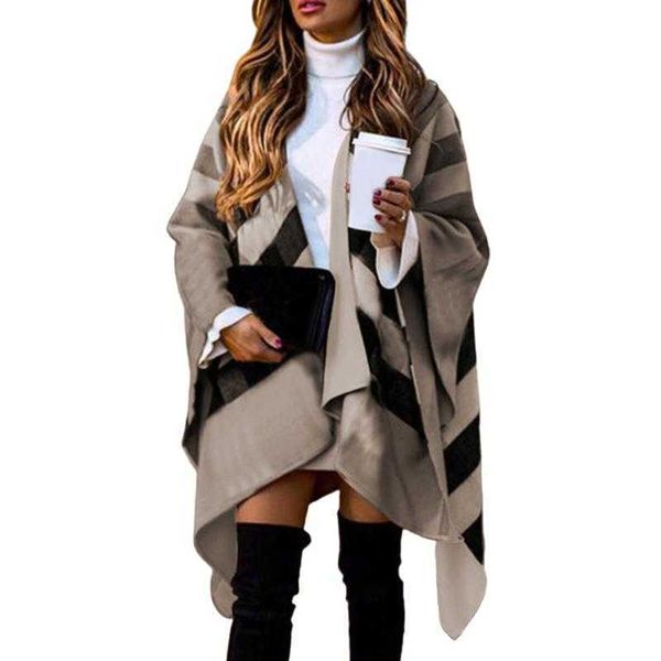 Tasarımcı Eşarp Burberrry Moda Lüks En Kalite Kalıcı Eşarplar Sonbahar Kış Kadınlar Batwing Sleeve Coat Plaid Stripes Poncho Eşarp Şal Vintage Panchos Kadın