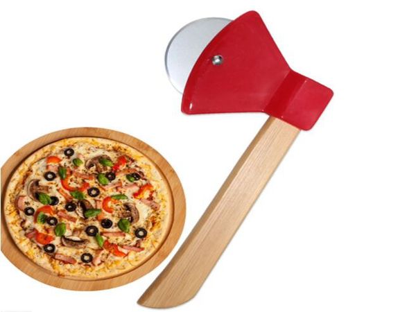 Paslanmaz çelik balta şekil bambu sap pizza kesici yaratıcı yuvarlak tek tekerlekli pizza ocak ev mutfak kesme aracı