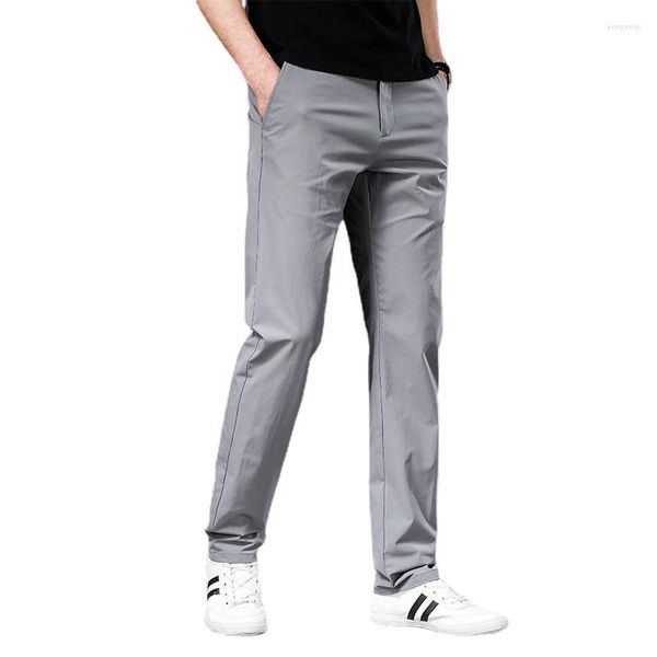 Мужские брюки Mens Summer Pant Light Fashion Stretch Spandex Straight Blouser Классическое платье не железной черный бежевый 2022 Формальный муж мужчина