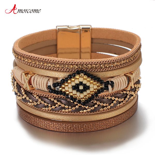 Pulseiras de couro para mulheres moda damas bohemian wide wrap charme bracelete party jóias presente