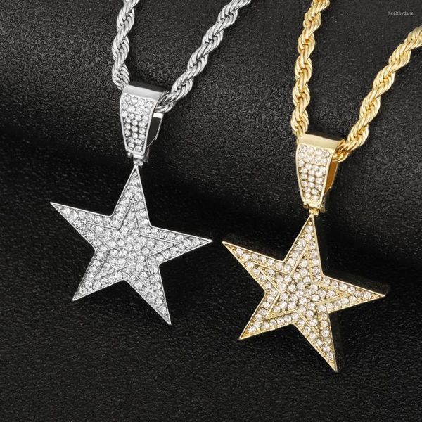 Colares pendentes Men Hip Hop Iced Out Bling Star Pavor de Estrela Pavimento Zircão Charm de Moda Gold Colar