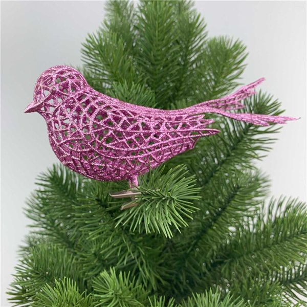 Decorazioni natalizie Ornamenti Poinsettia Glitter Uccello Albero Appeso Festa Decorazioni Natalizie Regali Ciondolo Goccia Rosso Blu Rosa