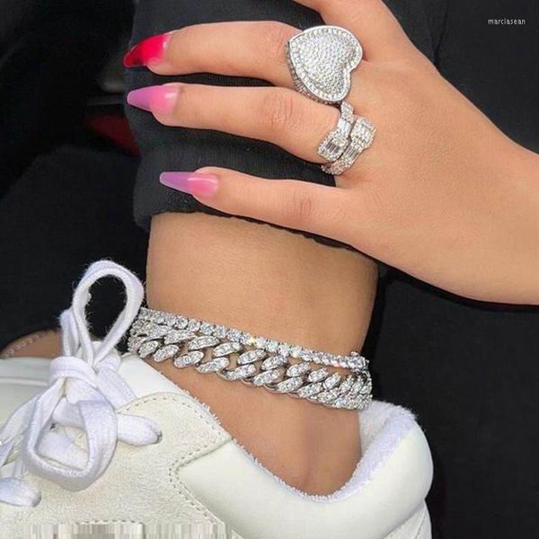 Cavigliere Parking CZ Miami Cuban Link Cavigliera Oro Argento Colore 10mm Iced Out Bling Donna Gioielli Hiphop
