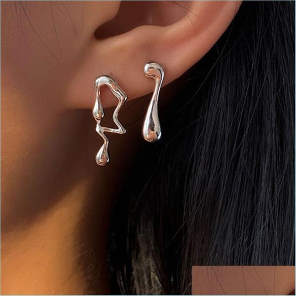 Stud Stud Fashion Sier Color Pin Simbolo Musica Irregar Orecchini a goccia di acqua geometrica asimmetrica per donne Girls Trendy Ear Gioielli Del Dhcdr