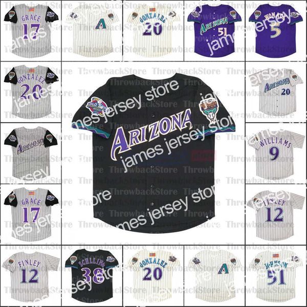 Beyzbol Formaları Retro Arizona 1999 ve 2001 Home Jersey 51 Randy Johnson 9 Matt Williams 12 Steve Finley Gonzalez