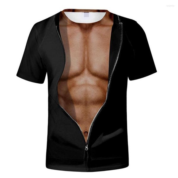 Erkekler Tişörtleri 2022 3D T-Shirt Vücut İnşa Simülasyon Kas Dövme Gündelik Çıplak Cilt Göğüs Komik Kısa Kol Giysileri
