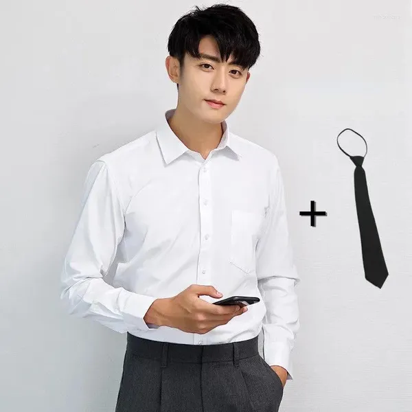 Camisas casuais masculinas Camisa de vestido básico masculina Manga comprida com gravata Pocket Single Pocket High Quality Social Black White Work Office