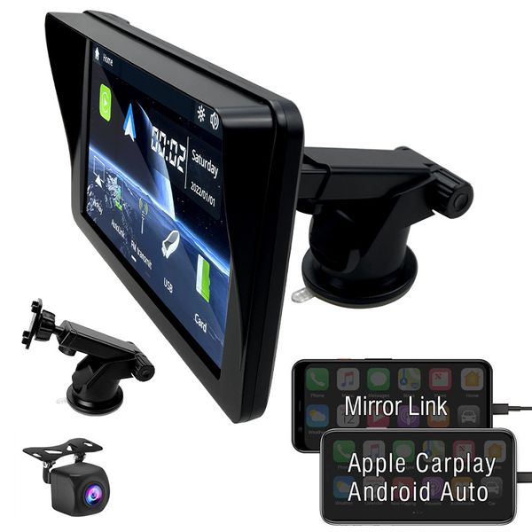 Universal 7 Zoll Auto Video Wireless Carplay Map Navigator Android Auto IPS Bildschirm Tragbares Display Navigation Rückfahrvideo Spiegel Link Radio