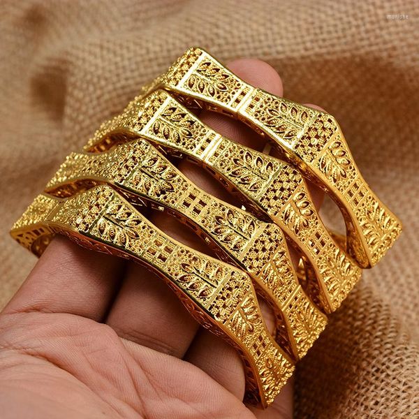 Braccialetto 4 Pezzi/lottp Braccialetti Lucidi Color Oro Africano Per Le Donne Ragazze Dubai Cerchio Bracciale Gioielli Etiope Sposa Matrimonio Regalo Jewerly