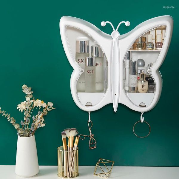 Scatole portaoggetti Creative Butterfly Makeup Box Senza punch antipolvere Bagno a parete Rack Organizer Gioielli di bellezza