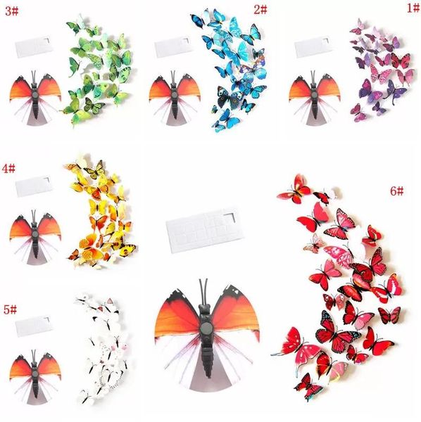 Nuovo adesivo per pareti a farfalla 3D da 12 pezzi/lotto Simulazione in PVC Simulazione stereoscopica Stereoscopic Frignitura Magnet Magnet Decal Room Kid Room Decorazioni per la casa all'ingrosso