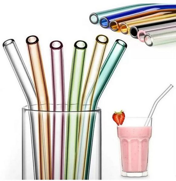 Großhandel 7 8 bunte gerade und gebogene Glastrinkhalme Pipette umweltfreundliche Babymilchsaft wiederverwendbare Glasstrohhalme Bar Party SS1105