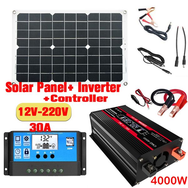 Pannelli solari Sistema di pannelli solari 110V220V Pannello solare 18V18W Regolatore di carica 30A Kit inverter a onda sinusoidale modificata da 4000W Kit di generazione di energia 221104