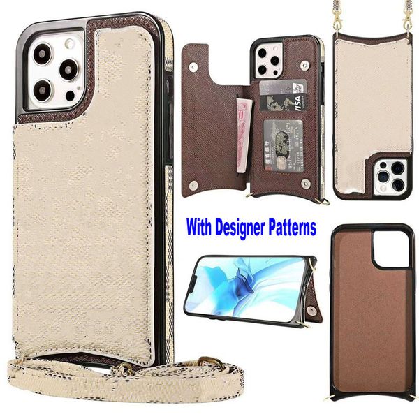 Estojo Carteira Luxo L Fashion para iPhone 14 Pro Max 13 14 12 11 8P XR Estojo Porta-Cartões Clássico Retro Designer Padrão Monograma Premium Capa De Proteção De Couro Magnético