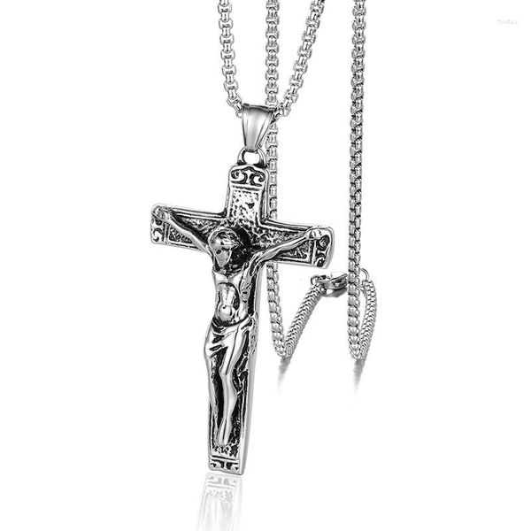 Anhänger Halsketten Punk Edelstahl INRI Kruzifix Jesus Kreuz Für Männer Rock Schmuck Drop