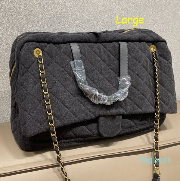 Masculino feminino maxi bolsas casuais de jeans de boliche de grande capacidade, al￧a de superior tampa de couro acolchoado cinta de couro crossbody ombro de luxo bolsas de designer de luxo 43cm