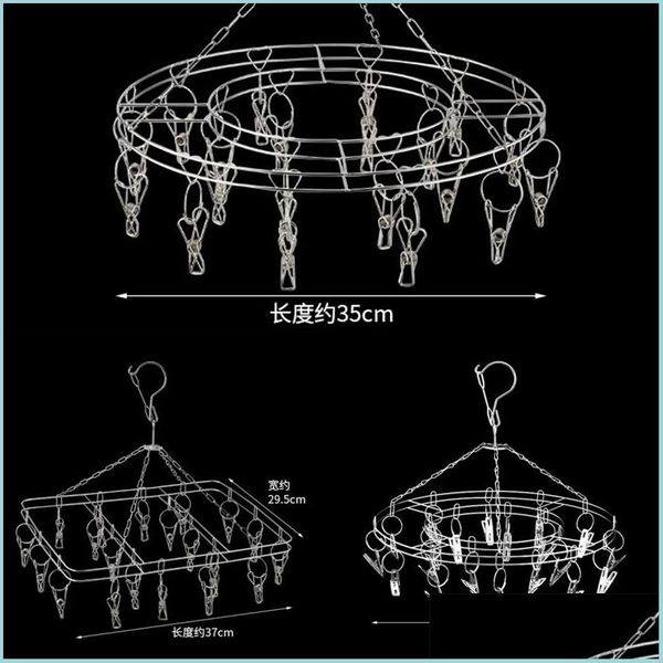 Cabides racks redondos quadrados de a￧o inoxid￡vel de a￧o rack rack rackwear secando cabide peg com cabide de clipes de 20pcs para roupas 20220531 d3 dh39u