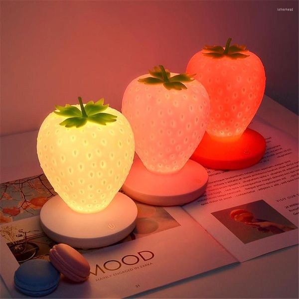 Luzes noturnas Strawberry Fruit leve Lâmpada Lâmpada Led Chlidren Presente Quarto de Natal De casamento Festa de aniversário Decoração USB Iluminação interna