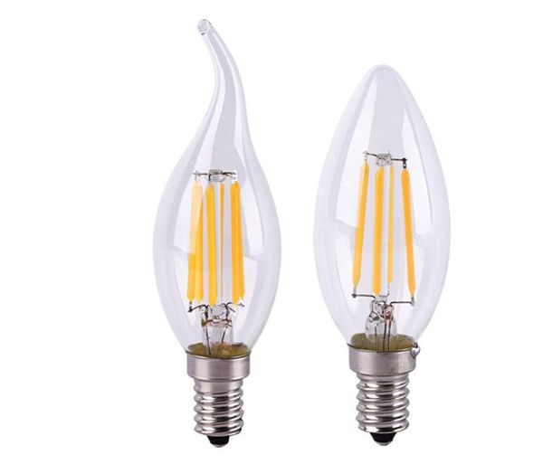 8PCS E14 Lampadine a filamento LED 2W 4W6W Candela trasparente Piccola vite Edison C35 Lampada a risparmio energetico bianco freddo caldo 360 gradi