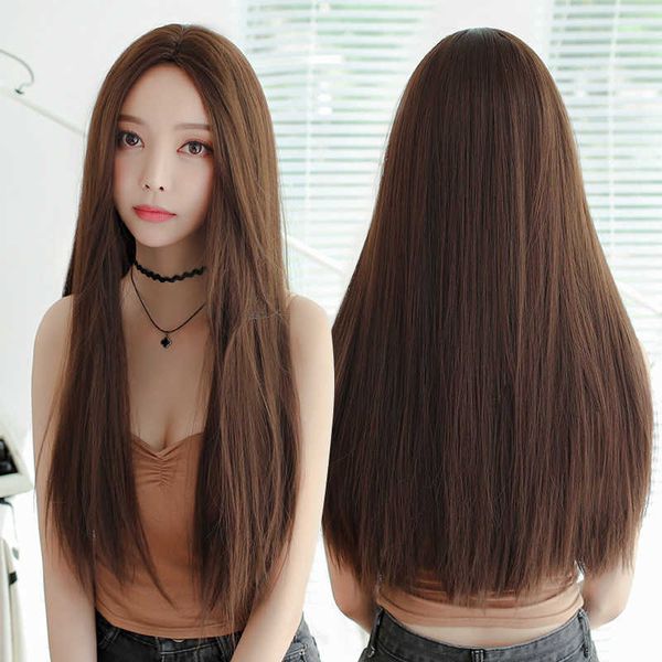 Parrucche in pizzo per capelli Versione coreana Parrucca rossa netta Capelli lunghi lisci da donna senza frangia Copricapo invisibile in fibra chimica