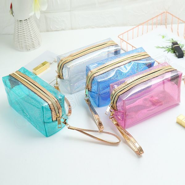 Bolsa cosm￩tica transparente de laser de PVC Mulheres, bolsas de lavagem port￡til de lavanderia de lavagem, Bolsas de armazenamento de maquiagem de maquiagem feminina