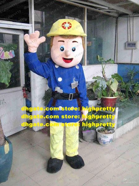 Truckman Feuerwehrmann Sam Feuerwehrmann-Maskottchen-Kostüm mit blauem Mantel, gelben Hosen, Feuerwehranzug, Mascotte-Partyanzüge für Erwachsene Nr. 122, kostenloses Schiff