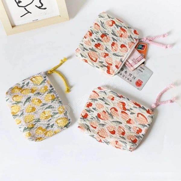 Japan Stil Floral Geldbörse Mädchen Nette Kleine Brieftasche Frauen Mini Tasche Baumwolle Ändern Platz Münzfach Kosmetische Lagerung Taschen
