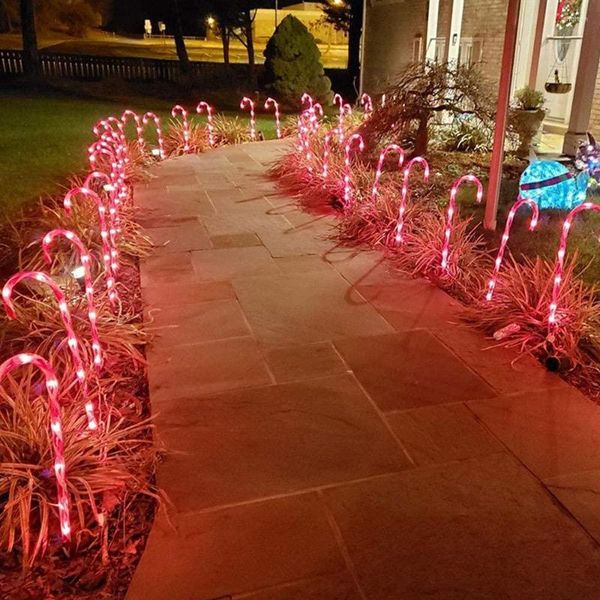 5Pcs/10Pcs Solar Rasen Lampe Weihnachten Candy Cane Licht Im Freien Wasserdichte Beteiligung Lichter Pathway Marker Led Garten decor