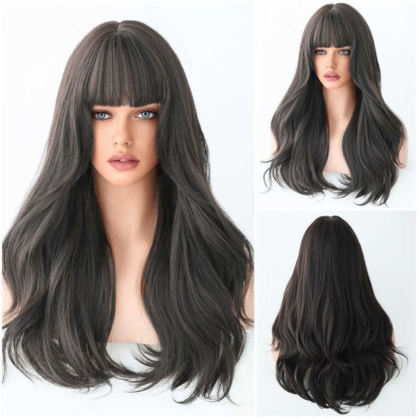 Hair Wigs Wig Wig Feminino Black Tea 65cm FFY Natural Longo Cabelo Currento Rosa Intranet 26 polegadas