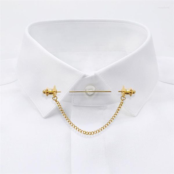 Broschen Einfache Persönlichkeit Gold Farbe Pins Metall Kette Quaste Hemd Kragen Revers Pin Mode Für Frauen Männer Zubehör Schmuck