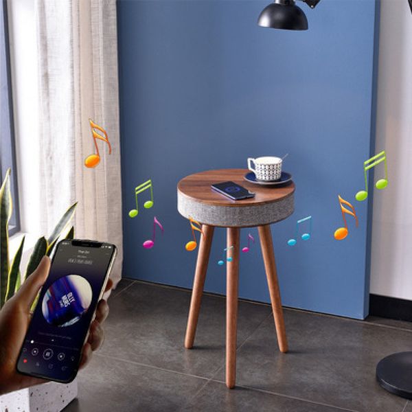 Портативные колонки Деревянный журнальный столик Портативный Bluetooth-динамик Smart Speaker Tripod Table 9000 мАч с беспроводным зарядным устройством и зарядкой через USB 221105