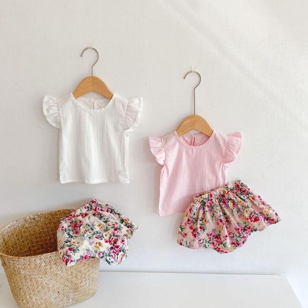 Conjuntos de roupas S 2022 Primavera e verão Ins baby menina Conjunto de saia impressa Camisa de manga de algodão de algodão de 2 peças roupas